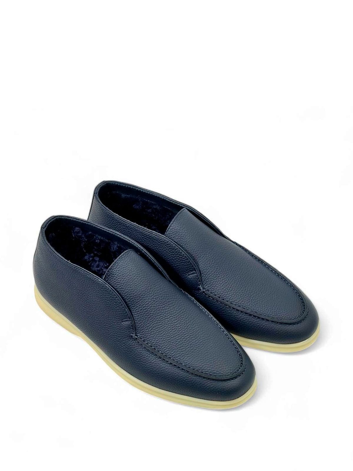 Loro Piana Лоферы высокие из кожи на меху Синий