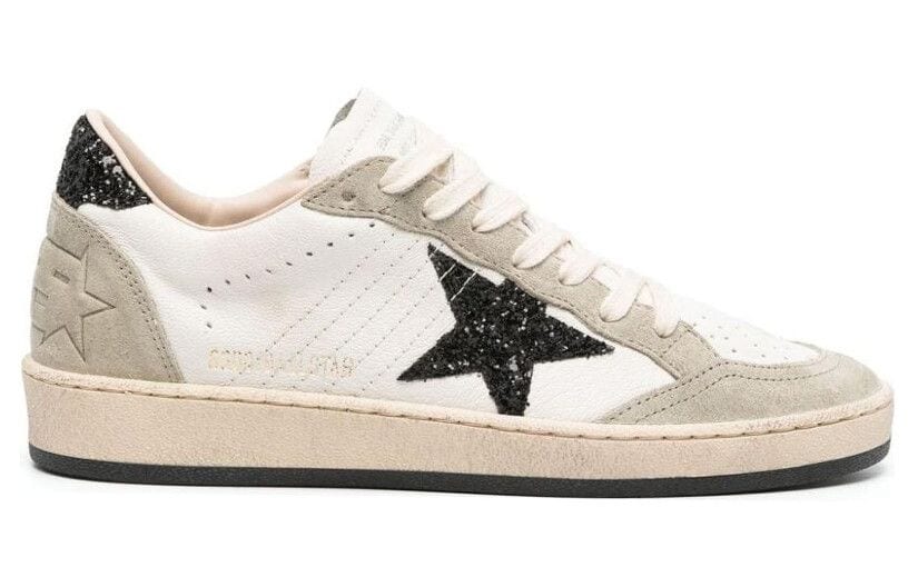 Golden Goose Ball Star in Nappa and Suede with Black Glitter Star and Heel Tab