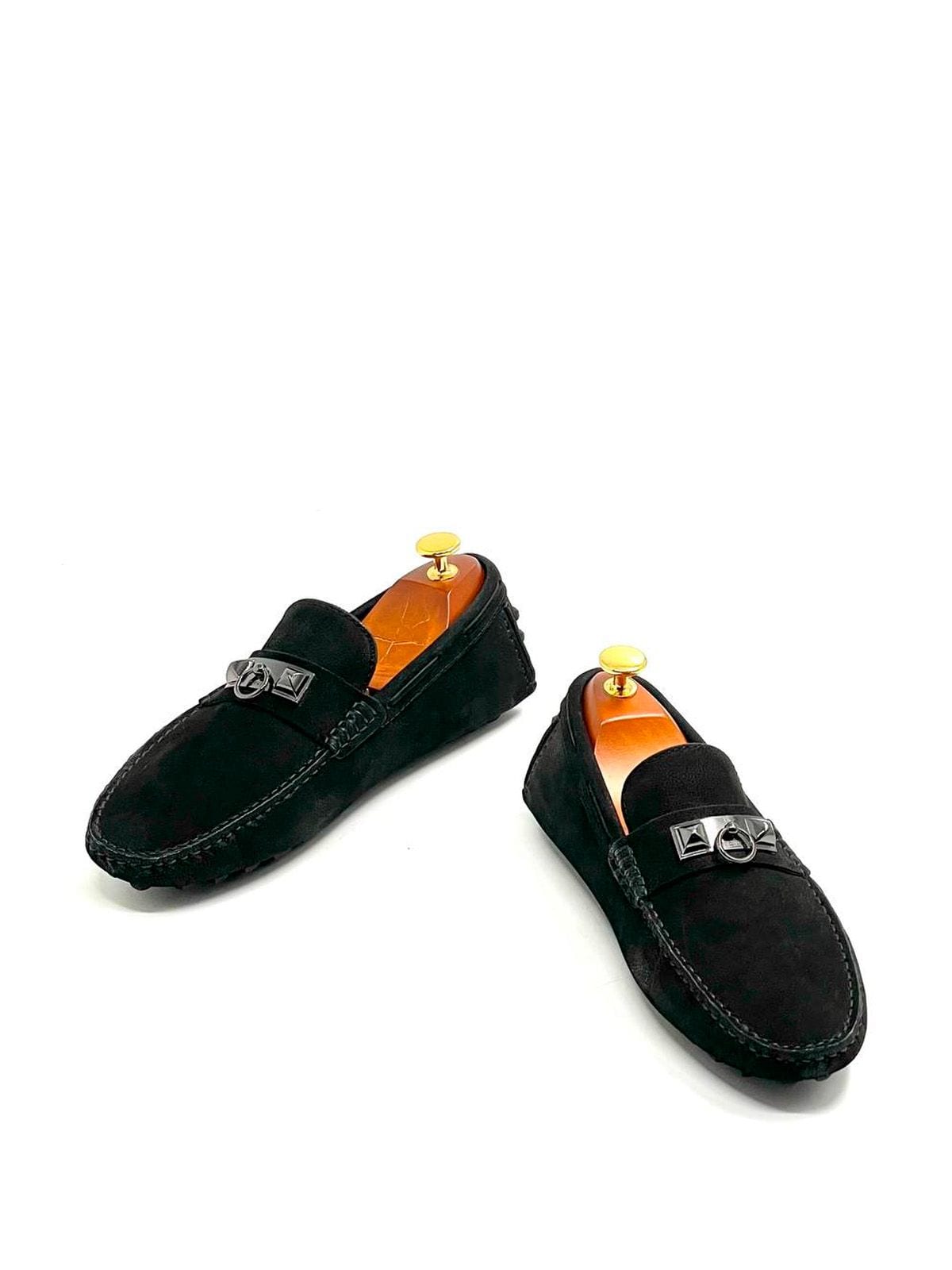 Hermes Мокасины из замши Черный