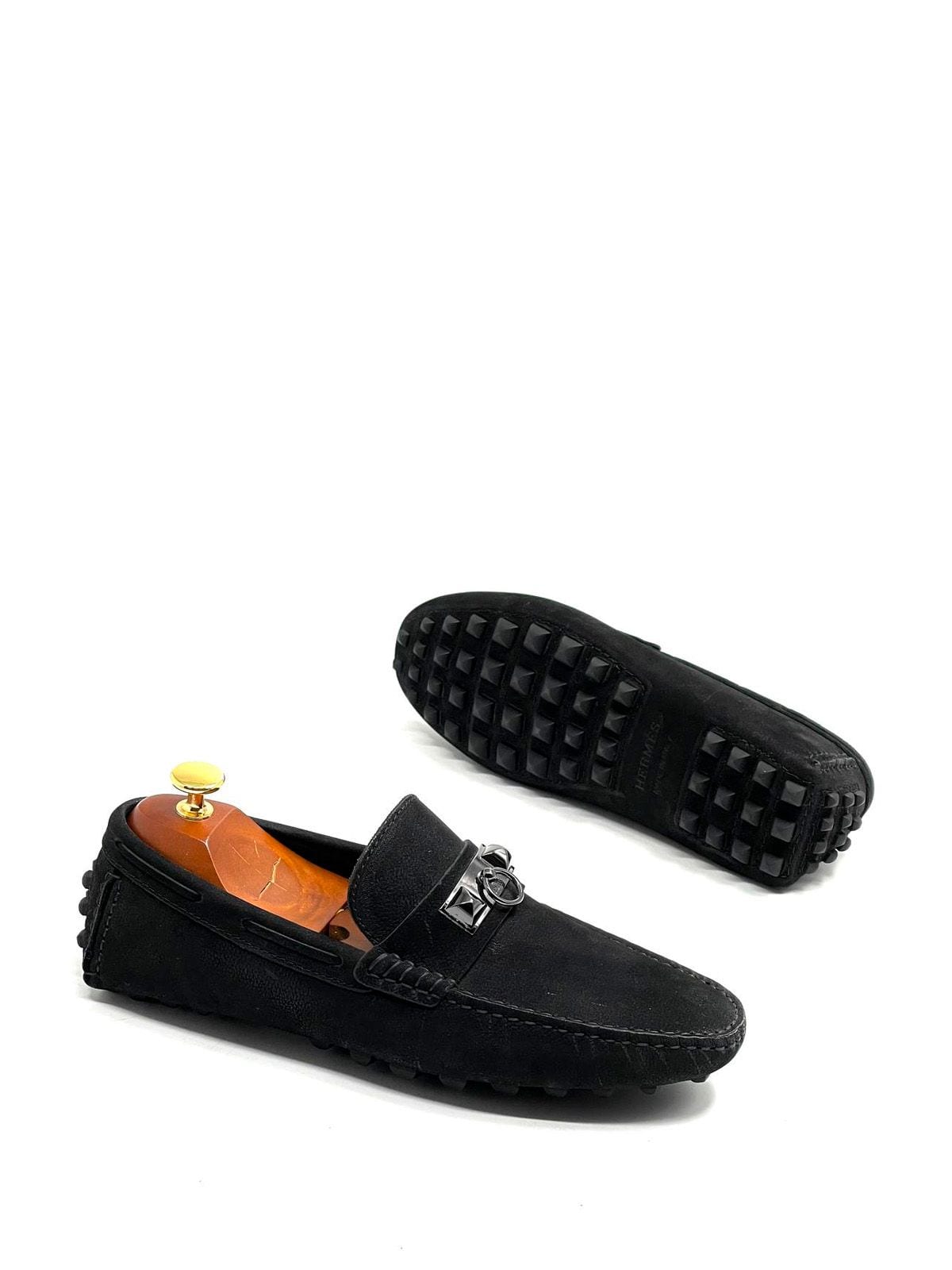 Hermes Мокасины из замши Черный