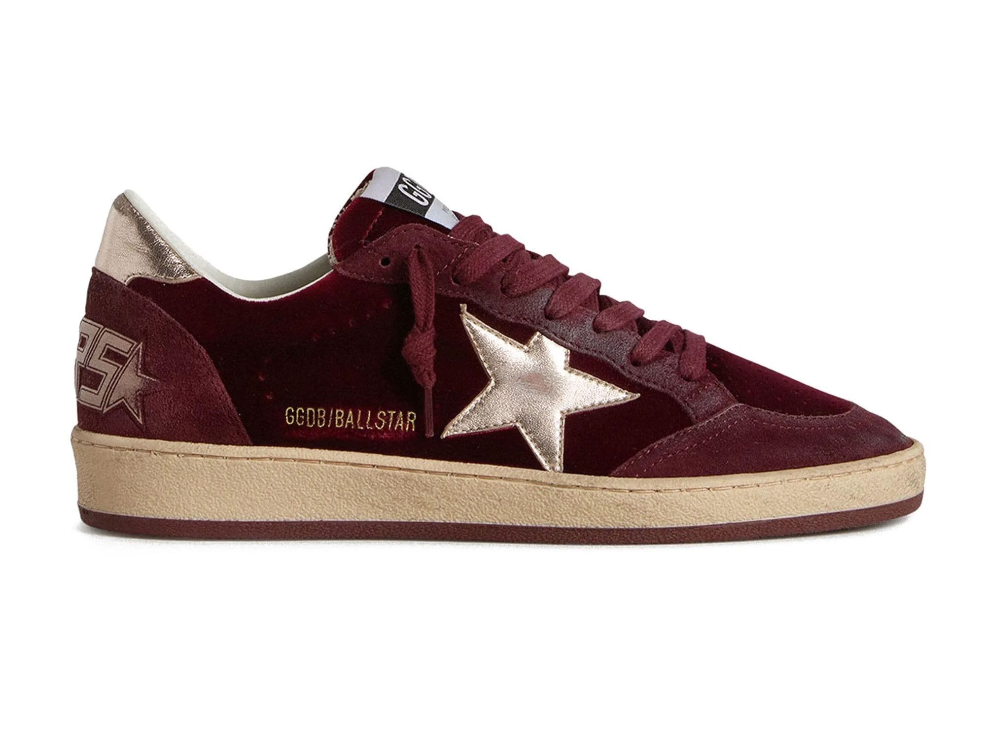 Golden Goose Ball Star Velvet Ruby Red with Silver Star and Heel Tab