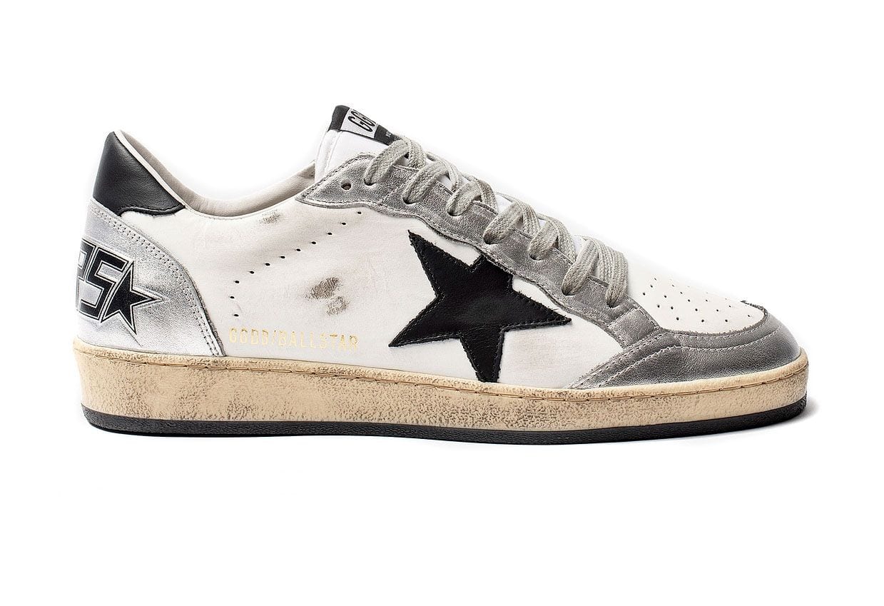 Golden Goose Ball Star in White Nappa with Laminated Inserts