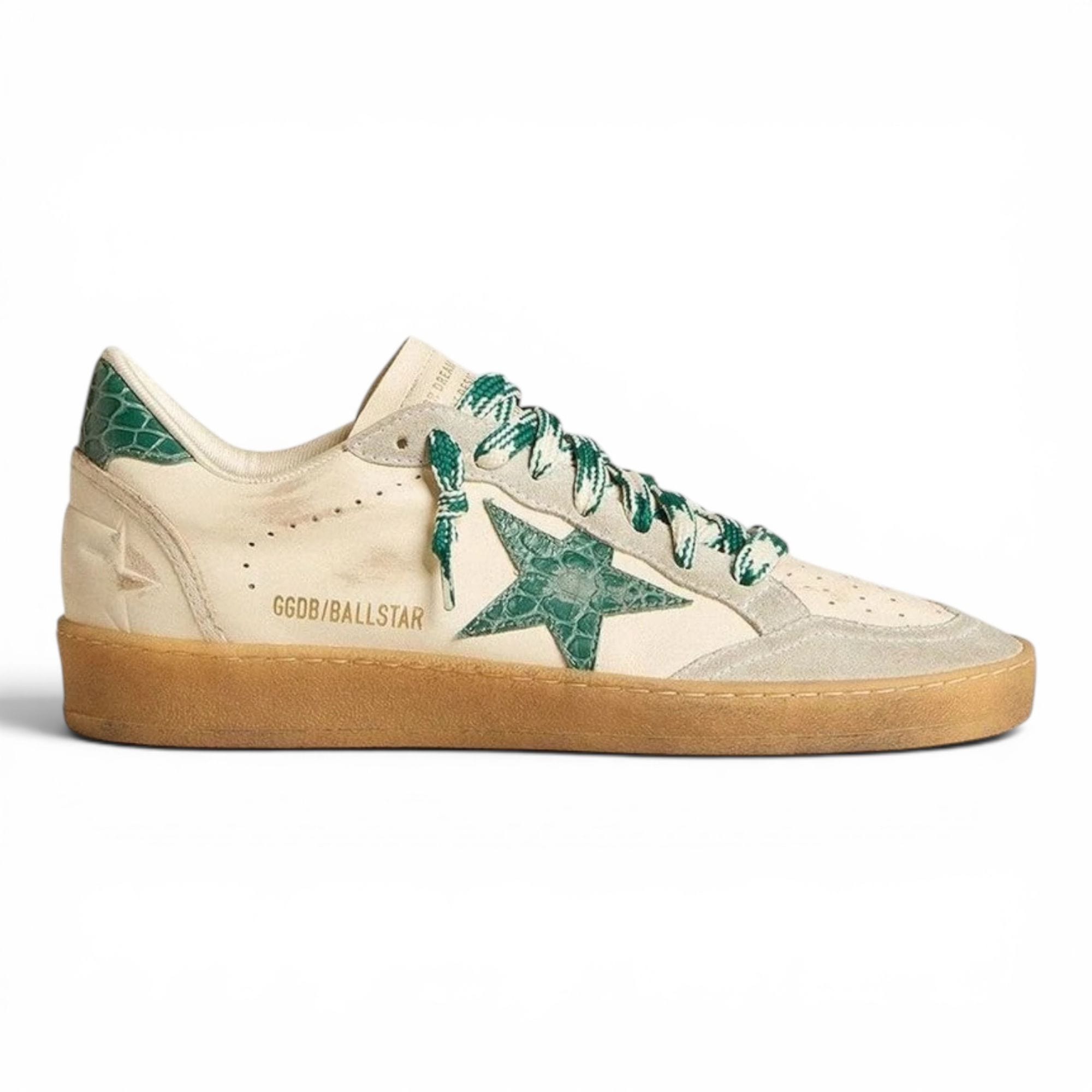 Golden Goose Ball Star LTD with Green Crocodile Print Star and Heel Tab