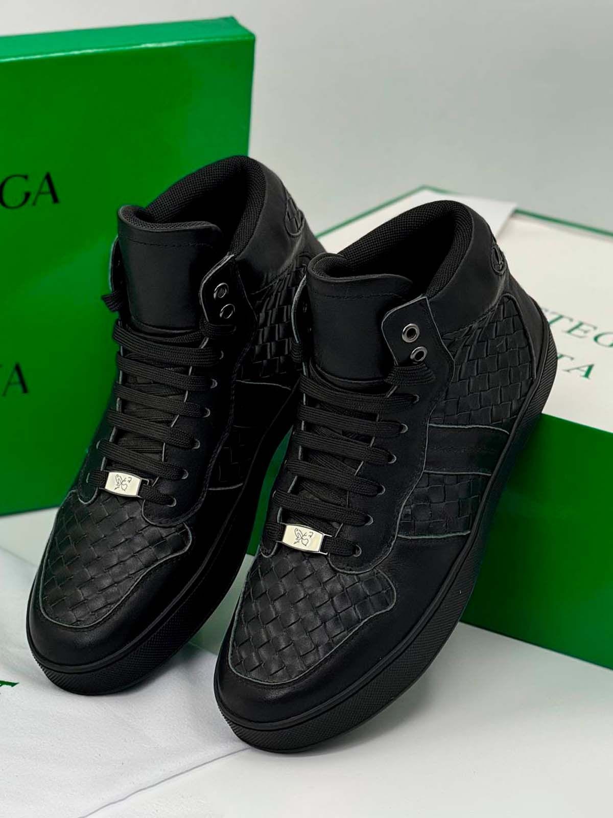 Bottega Veneta Кеды высокие из кожи Черный