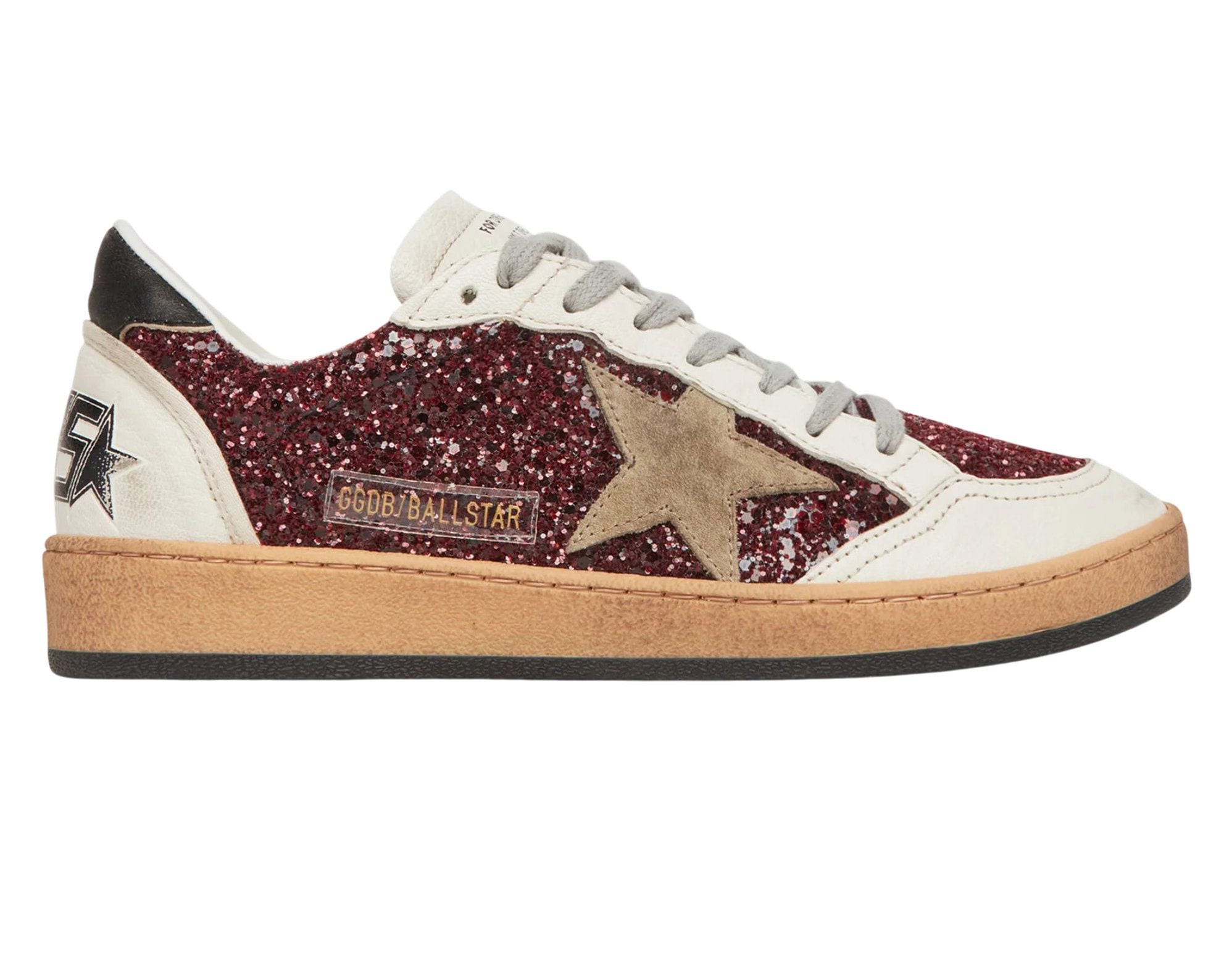 Golden Goose Ball Star in Burgundy Glitter with Suede Star and Black Heel Tab