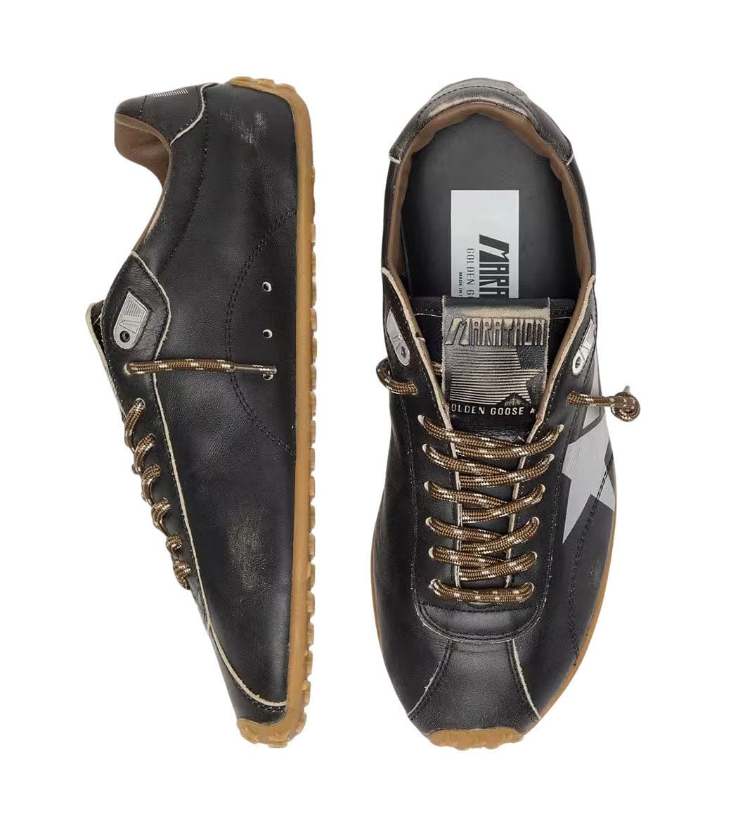 Golden Goose Marathon Speed with Black Leather Upper and Silver Star