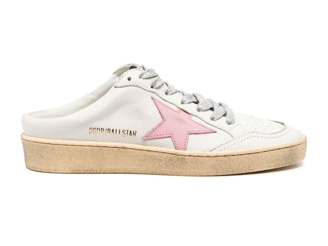 Golden Goose Ball Star Sabot in White Nappa with Old Rose Leather Star